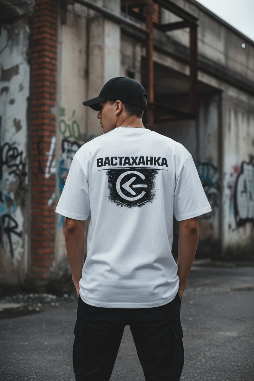 Vastahanka arrow logo tee back view with cap